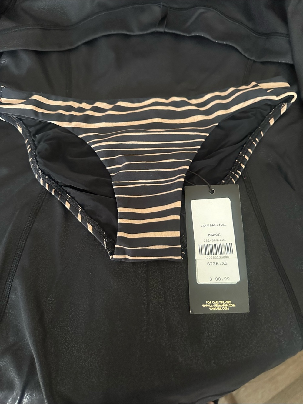 Vix Black and Cream Striped Bikini Bottom - Low Rise
